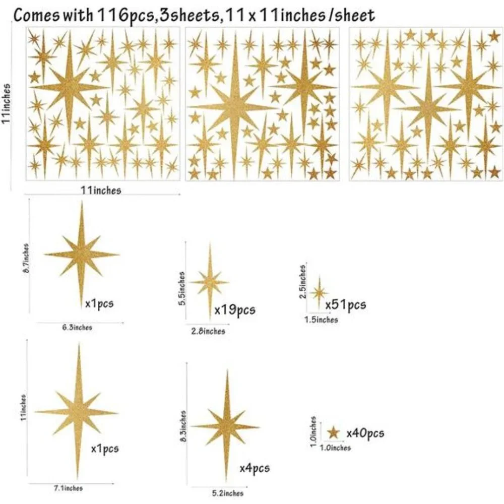 Star Wall Stickers Girls Room Wall Decals (116pcs) Sparkle Wall Sticker Stick